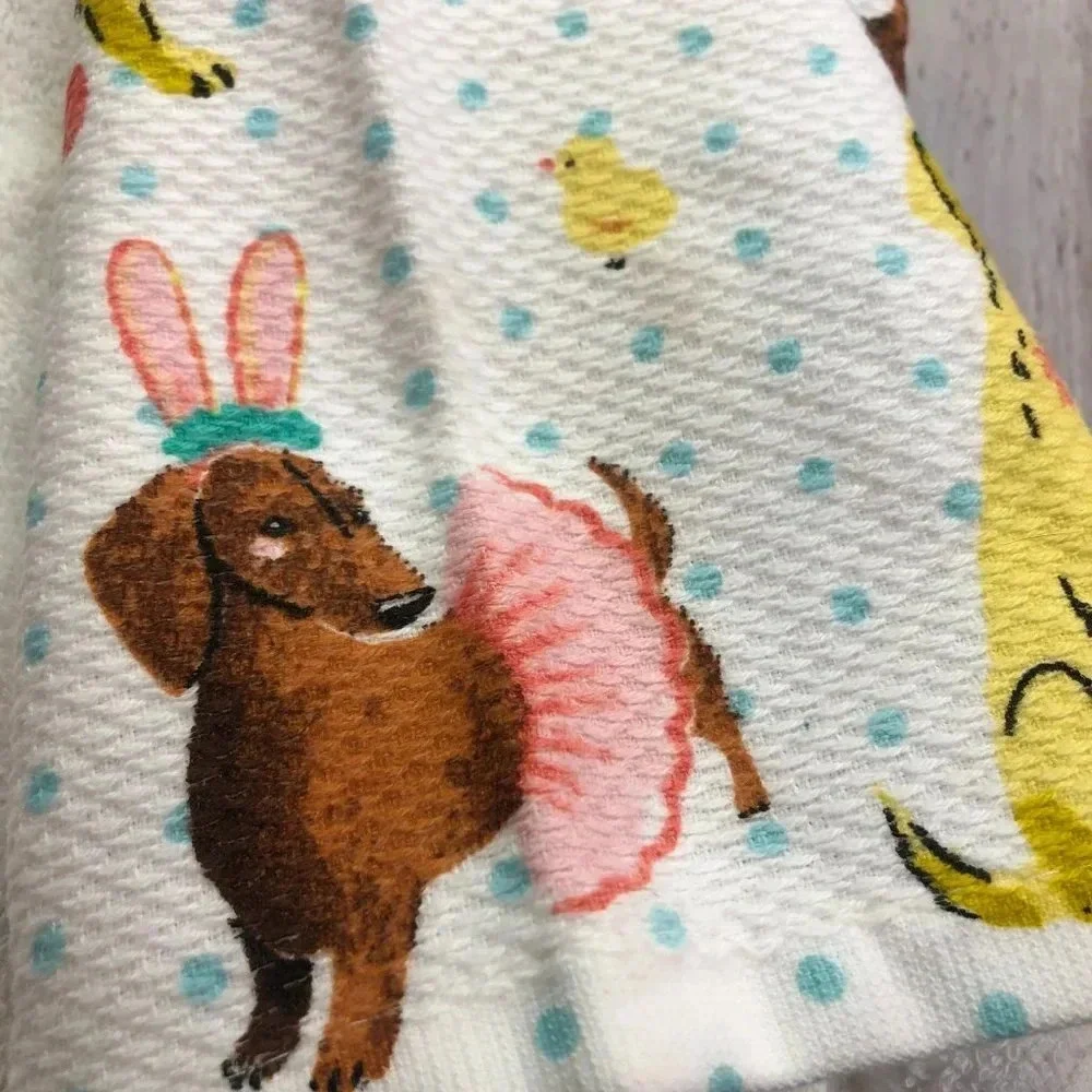 Dachshund bunny ears kitchen towel set of 2 Isaac mizrahi